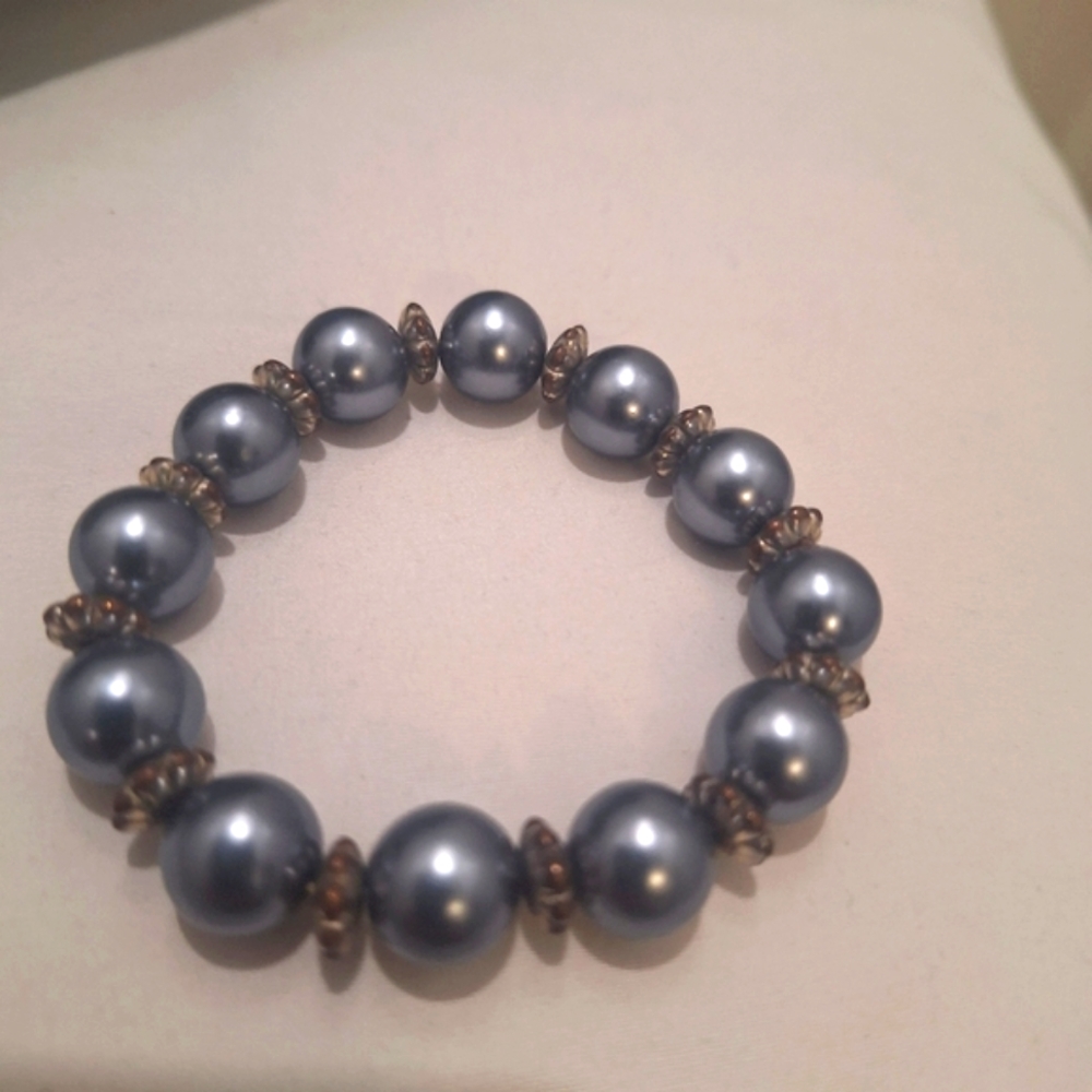 Silvery Blue Beaded Stretch Braclet